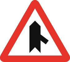 Triangular traffic signal in white and red, isolated on white background. Warning of sharp junction on the right vector