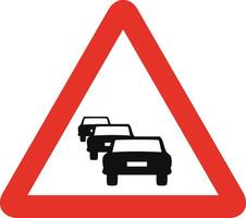 Triangular traffic signal in white and red, isolated on white background. Warning of vehicle jam vector