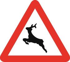 Triangular traffic signal in white and red, isolated on white background. Warning of animals in the wild vector