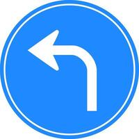 Rounded traffic signal in blue and white, isolated on white background. Compulsory turn left ahead vector