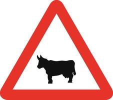 Triangular traffic signal in white and red, isolated on white background. Warning of cattle crossing vector