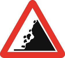 Triangular traffic signal in white and red, isolated on white background. Warning of falling rocks vector