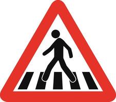 Triangular traffic signal in white and red, isolated on white background. Warning of pedestrian crossing vector