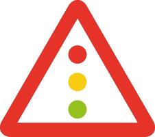 Triangular traffic signal in white and red, isolated on white background. Warning of traffic lights ahead vector