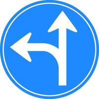 Rounded traffic signal in blue and white, isolated on white background. Compulsory ahead or turn left vector