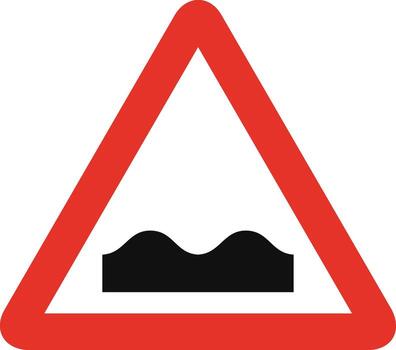 Triangular traffic signal in white and red, isolated on white background. Warning of humb or rough road vector