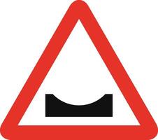 Triangular traffic signal in white and red, isolated on white background. Warning of dangerous dip vector