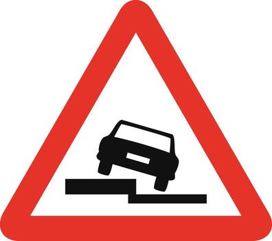 Triangular traffic signal in white and red, isolated on white background. Warning of side slope on the left vector