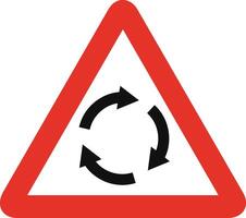 Triangular traffic signal in white and red, isolated on white background. Warning of roundabout ahead vector