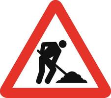 Triangular traffic signal in white and red, isolated on white background. Warning of men at work vector