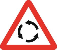 Triangular traffic signal in white and red, isolated on white background. Warning of roundabout ahead vector