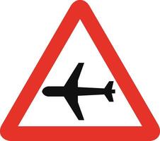 Triangular traffic signal in white and red, isolated on white background. Warning of low flying aircrafts vector