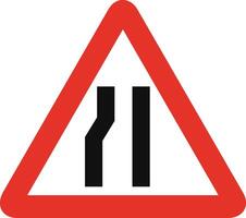 Triangular traffic signal in white and red, isolated on white background. Warning of narrow road ahead on left side vector