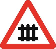 Triangular traffic signal in white and red, isolated on white background. Warning of guarded railway crossing vector