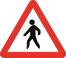 Triangular traffic signal in white and red, isolated on white background. Warning of pedestrian crossing vector