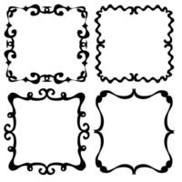 A set of beautiful black frames drawn in doodle style on a white background vector