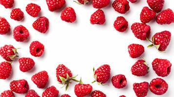 Raspberry frame isolated on white background photo