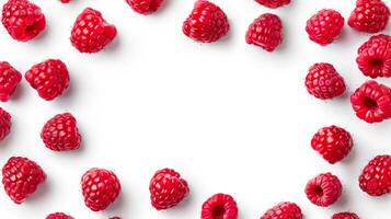 Raspberry frame isolated on white background photo