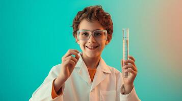 Young scientist experimenting with chemistry photo