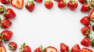 Frame from strawberries on white background photo