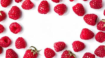 Raspberry frame isolated on white background photo