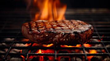 Juicy steaks sizzling on a grill, perfect for summer barbecues, cookouts, and celebrations like Independence Day or Labor Day photo