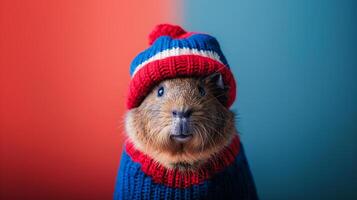 Independence day in USA, hamster with flag 4th July photo