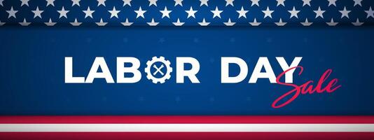 Labor Day Sale horizontal banner on blue background. vector