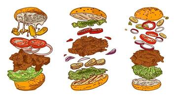 Doner kebab hand drawn. Fast food menu design elements. Restaurant cafe menu, template design. vector