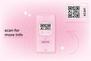 QR code scan with smartphone. Abstract cute pink template. Soft gradient background. Modern outline Y2K. vector