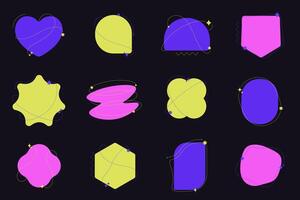 Set of vibrant geometric aesthetic stickers. Y2K abstract minimal graphic elements with stars. Modern boho line frames and shapes.Ideal for poster, logo, template design, social media, banner. vector