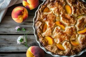 Peach cobbler in rustic style photo