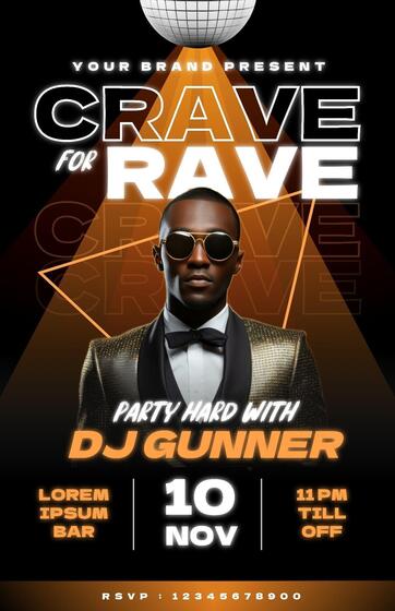 Glow Black Orange Disco Party DJ Event Poster Template