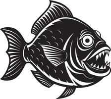 illustration of a piranha fish black and white vector