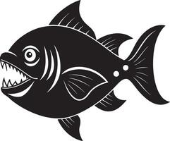 illustration of a piranha fish black and white vector