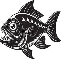 illustration of a piranha fish black and white vector