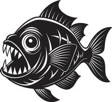 illustration of a piranha fish black and white vector