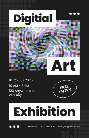 black digital art exhibition poster template