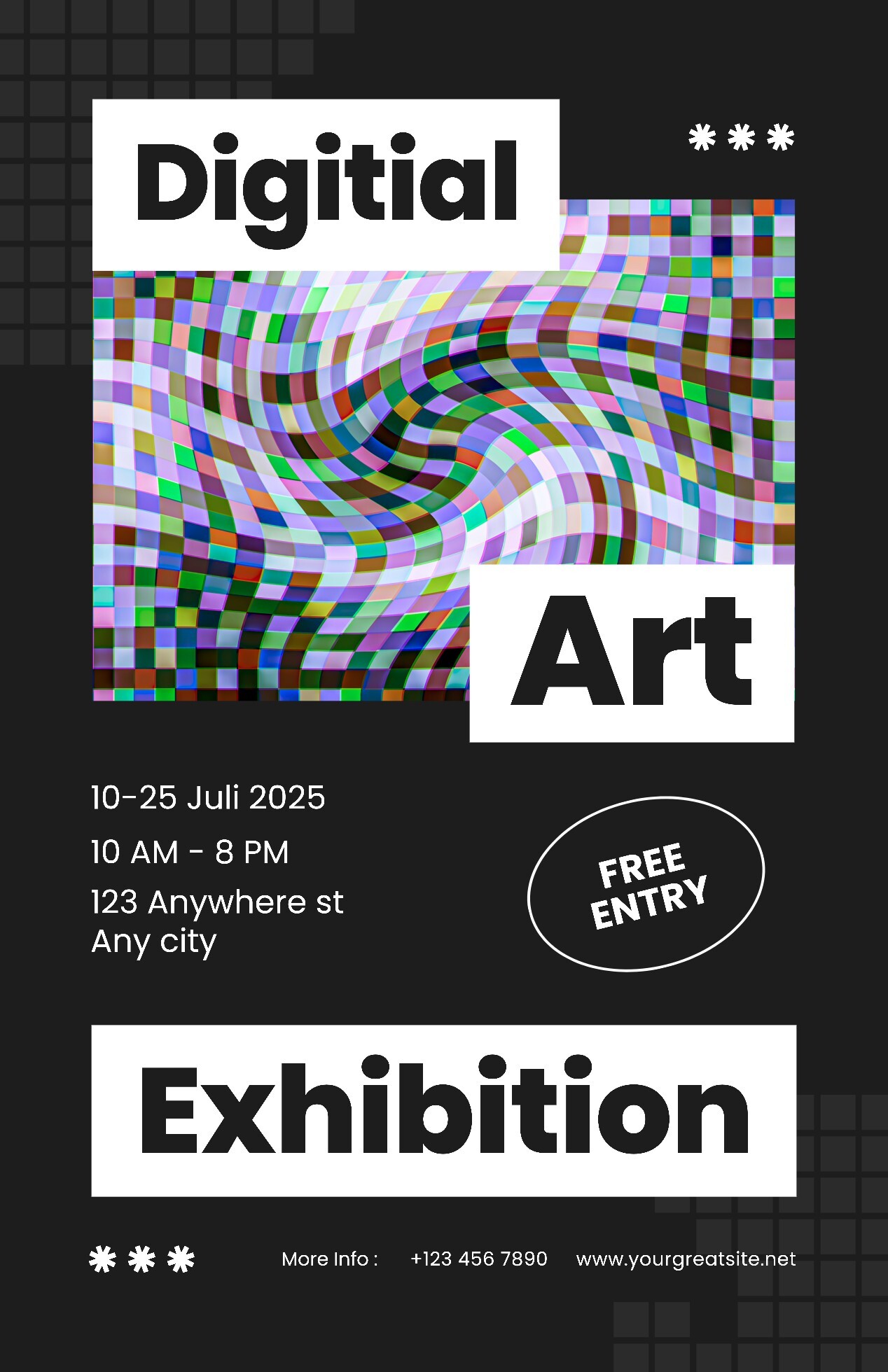 black digital art exhibition poster template