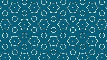 Seamless loop animation of blue background with white geometric pattern of stars and circles. This intricate design is ideal for textile, wallpaper, or decorative background video