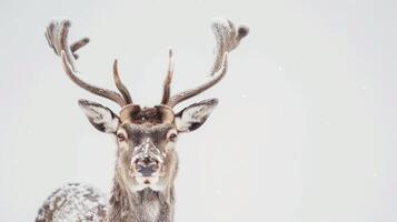 Close-up of a deer with antlers in a snowy landscape. Concept of winter, wildlife, snow, deer photo
