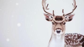 Close-up of a deer with antlers in a snowy landscape. Concept of winter, wildlife, snow, deer photo