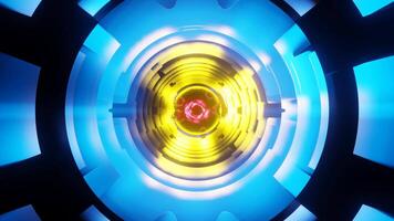 Metallic tube with golden light. Abstract sci-fi background video