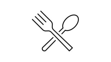 Fork and spoon outline icon animation. transparent background video