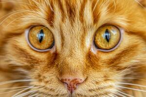 red-haired tabby cat look at camera in close-up photo