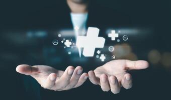 Businesspeople may use the Internet to connect financial networks and do information searches on their mobile devices utilizing artificial intelligence. photo