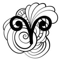 Aries zodiac sign symbol, abstract patterns page for coloring book or design vector