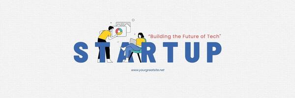 Blue Red Illustration Faceless Startup Twitter Banner template
