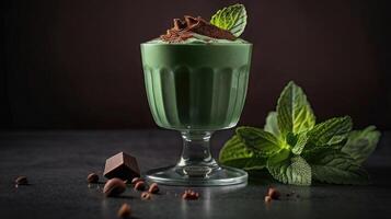 chocolate mousse with mint photo