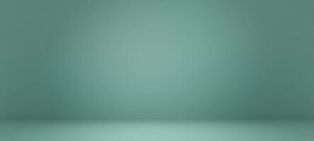 Minimalist Cyan Gradient Studio Background with Product Display Table and Green Empty Space - 3D Render Podium photo